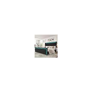 【並行輸入品】 Queen Platform Bed Frame with High headboard, Velvet Upholsteredの画像