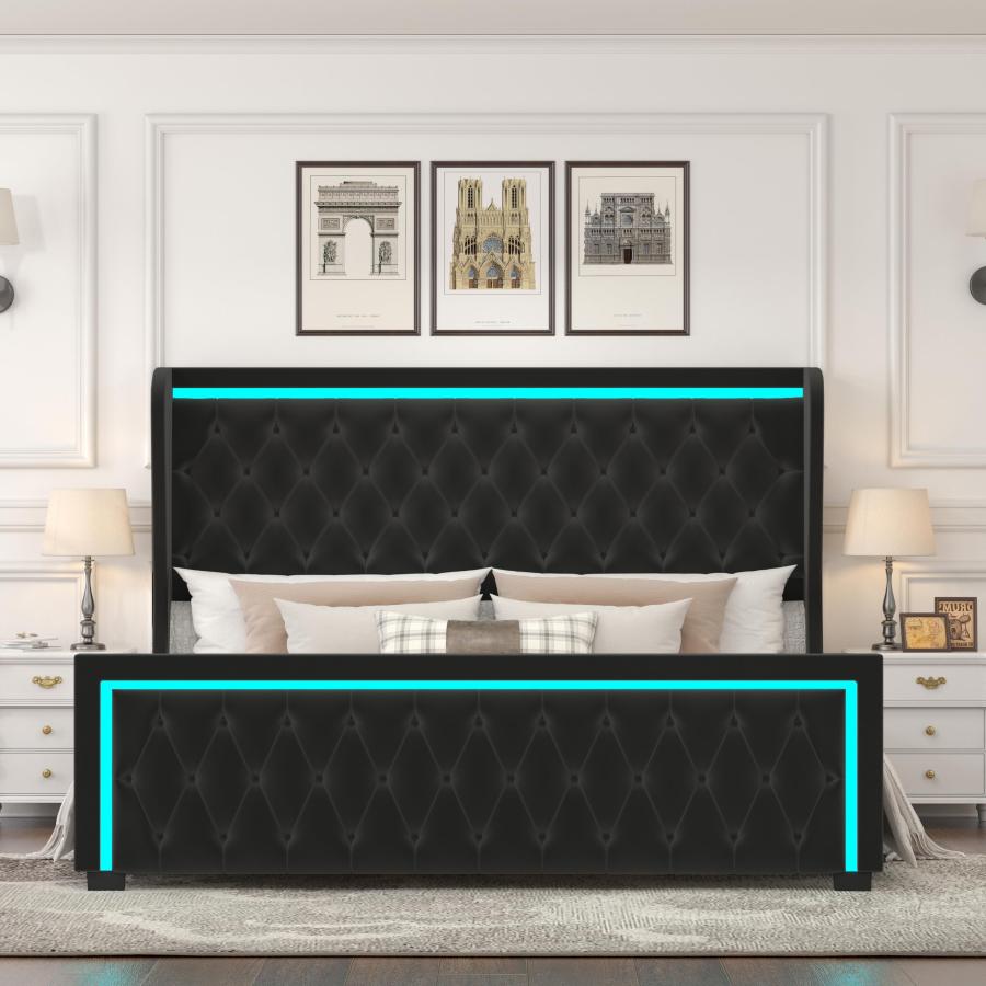 【並行輸入品】 Queen Platform Bed Frame with High headboard, Velvet Upholsteredの画像