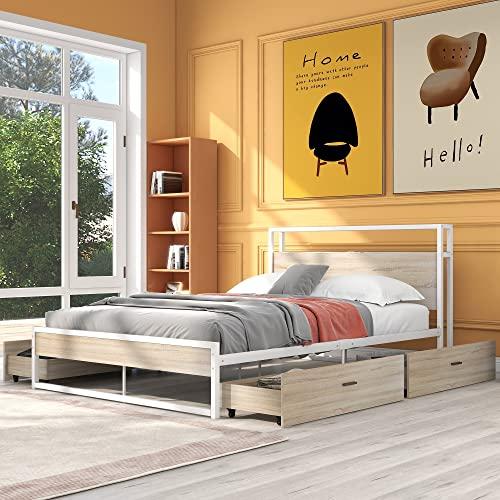 【並行輸入品】 Generic Queen Size Metal Platform Bed Frame with Four Drawers,Soの画像