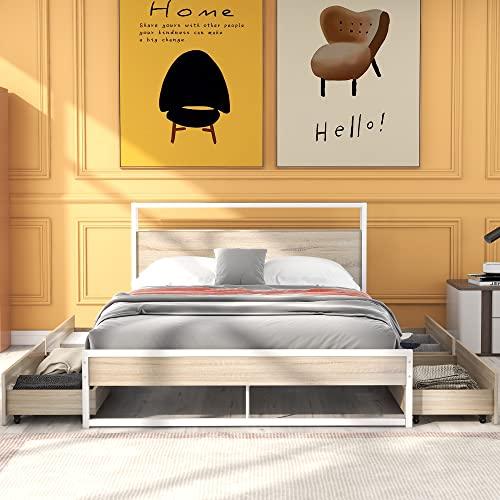【並行輸入品】 Generic Queen Size Metal Platform Bed Frame with Four Drawers,Soの画像