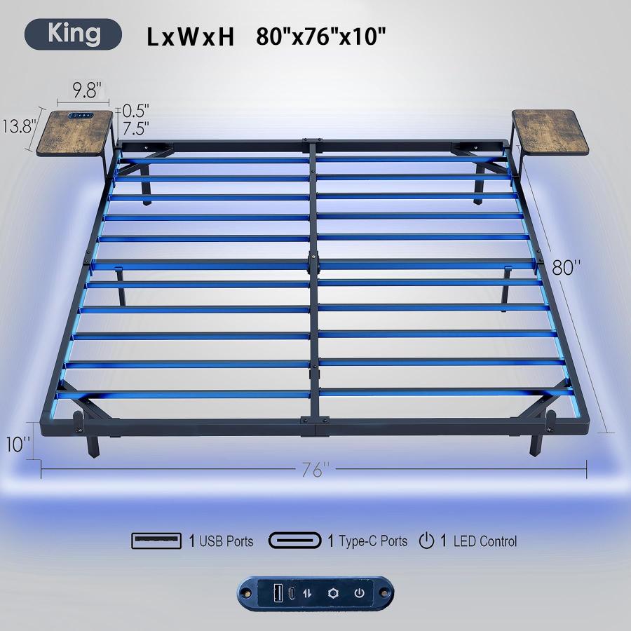 【並行輸入品】Bigu フローティングベッドフレーム キング ベッドサイドテーブル 充電ステーション LEDライト付き メタルプラットフォーム_6