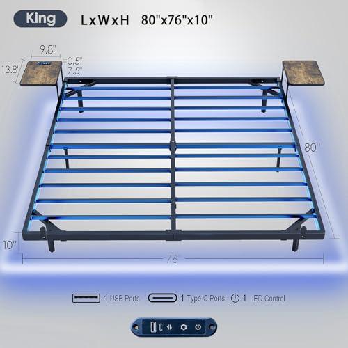 【並行輸入品】Bigu フローティングベッドフレーム キング ベッドサイドテーブル 充電ステーション LEDライト付き メタルプラットフォーム_7