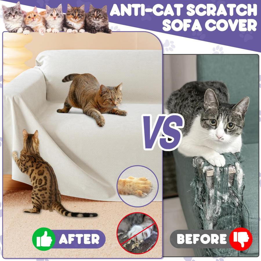 【並行輸入品】 Cat Scratch Furniture Protector Anti Slip， Waterproof Sofa Cov_3