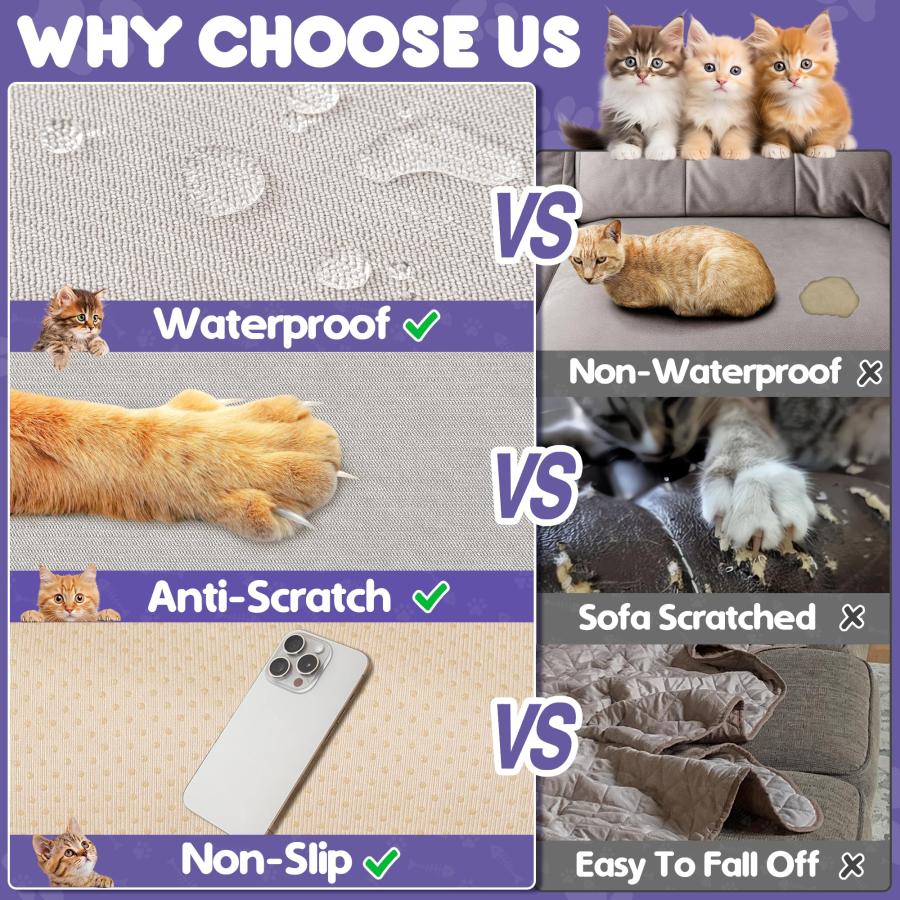 【並行輸入品】 Cat Scratch Furniture Protector Anti Slip， Waterproof Sofa Cov_9