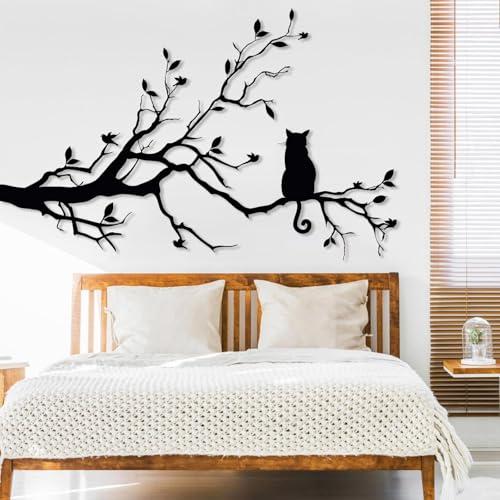 【並行輸入品】 Metal Wall Art Cat on a Branch， Garden & Bird Wall Decor for O