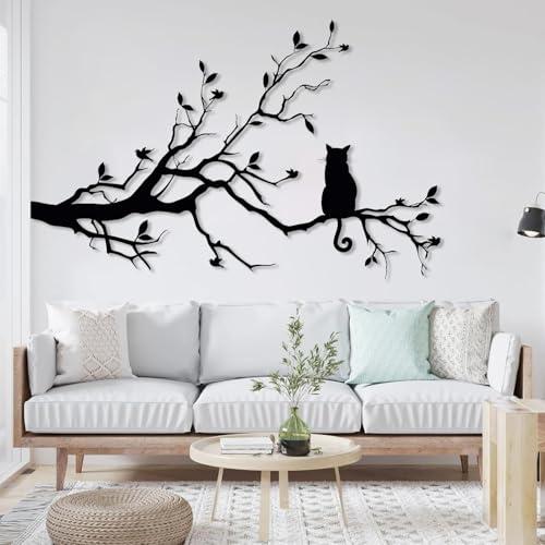 【並行輸入品】 Metal Wall Art Cat on a Branch， Garden & Bird Wall Decor for O
