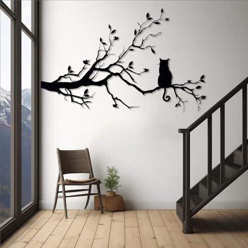 【並行輸入品】 Metal Wall Art Cat on a Branch， Garden & Bird Wall Decor for O