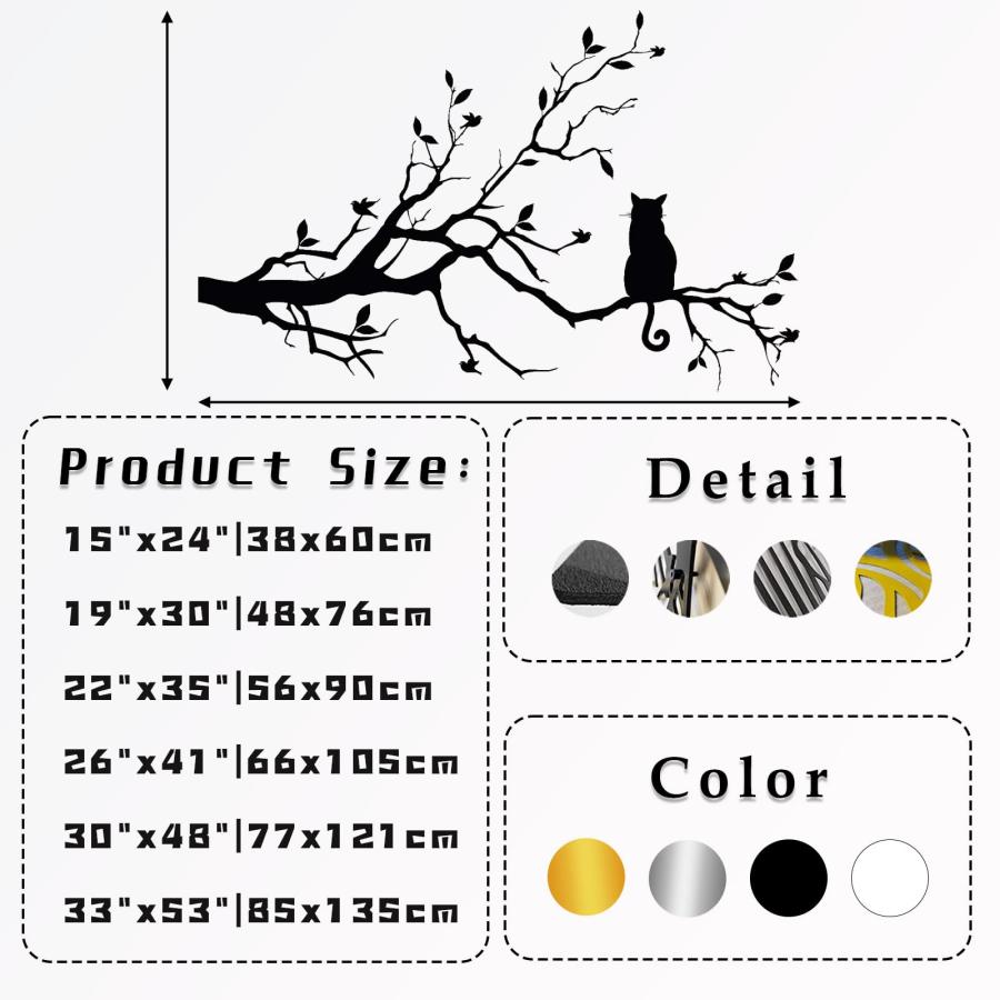 【並行輸入品】 Metal Wall Art Cat on a Branch， Garden & Bird Wall Decor for O