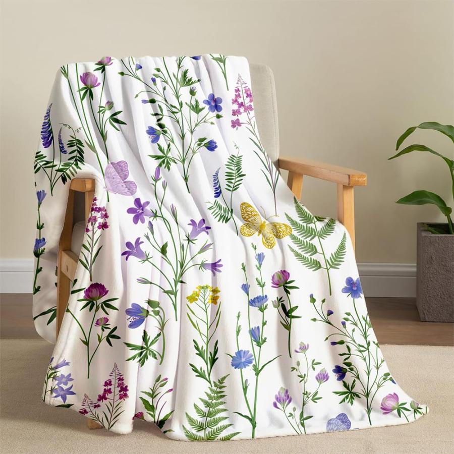 【並行輸入品】 Wildflowers Throw Blanket Botanical Floral Throw Blanket Colorfu_3