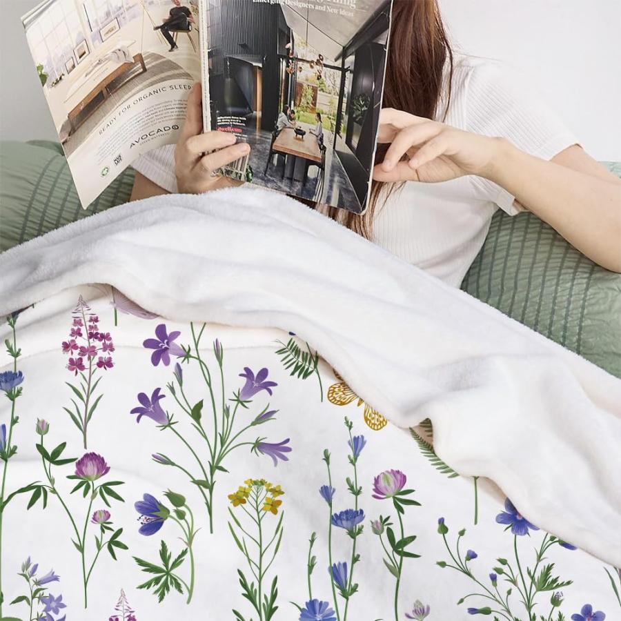 【並行輸入品】 Wildflowers Throw Blanket Botanical Floral Throw Blanket Colorfu_9