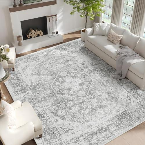 【並行輸入品】MUJOO 9x12 エリアラグ 洗濯可能、リビングルーム/寝室用グレーラグ、ラージボーホーラグ ノンスリップ、スローカーペット_1
