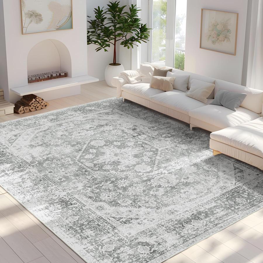 【並行輸入品】MUJOO 9x12 エリアラグ 洗濯可能、リビングルーム/寝室用グレーラグ、ラージボーホーラグ ノンスリップ、スローカーペット_6