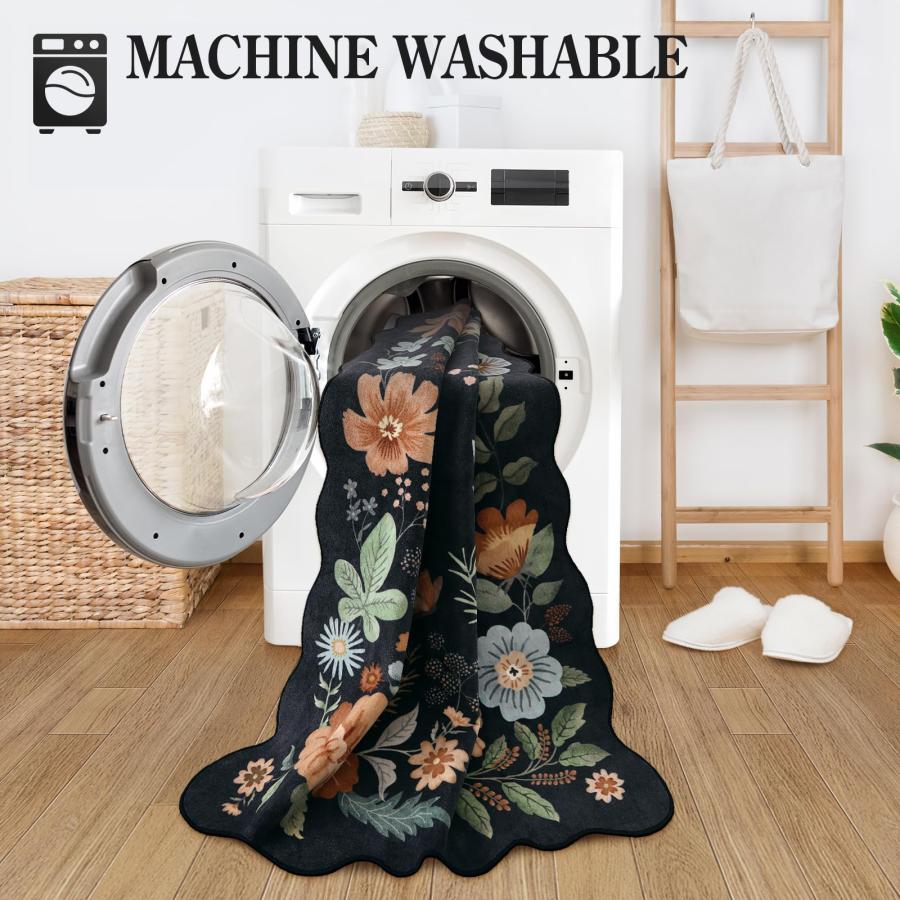 【並行輸入品】Lahome フローラル 9x12 エリアラグ リビングルーム 寝室用 ソフト 洗濯可能 ラグ 9x12 耐汚れ 超薄型 滑り止め_9