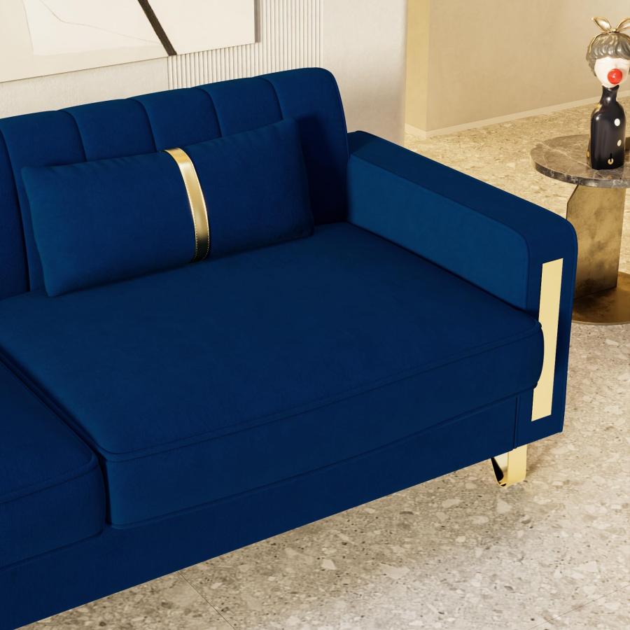 【並行輸入品】 yunqishi 85.63" Modern Blue Velvet Sofa with Gold Metal Legs Lar_8