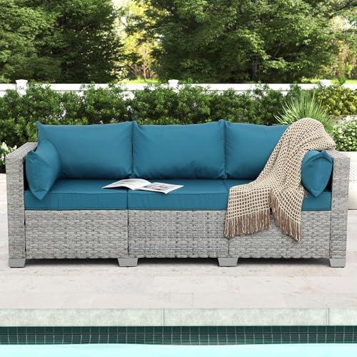 【並行輸入品】 WAROOM Outdoor Couch 3 Seater Wicker Patio Sofa Grey Rattan Balc_1