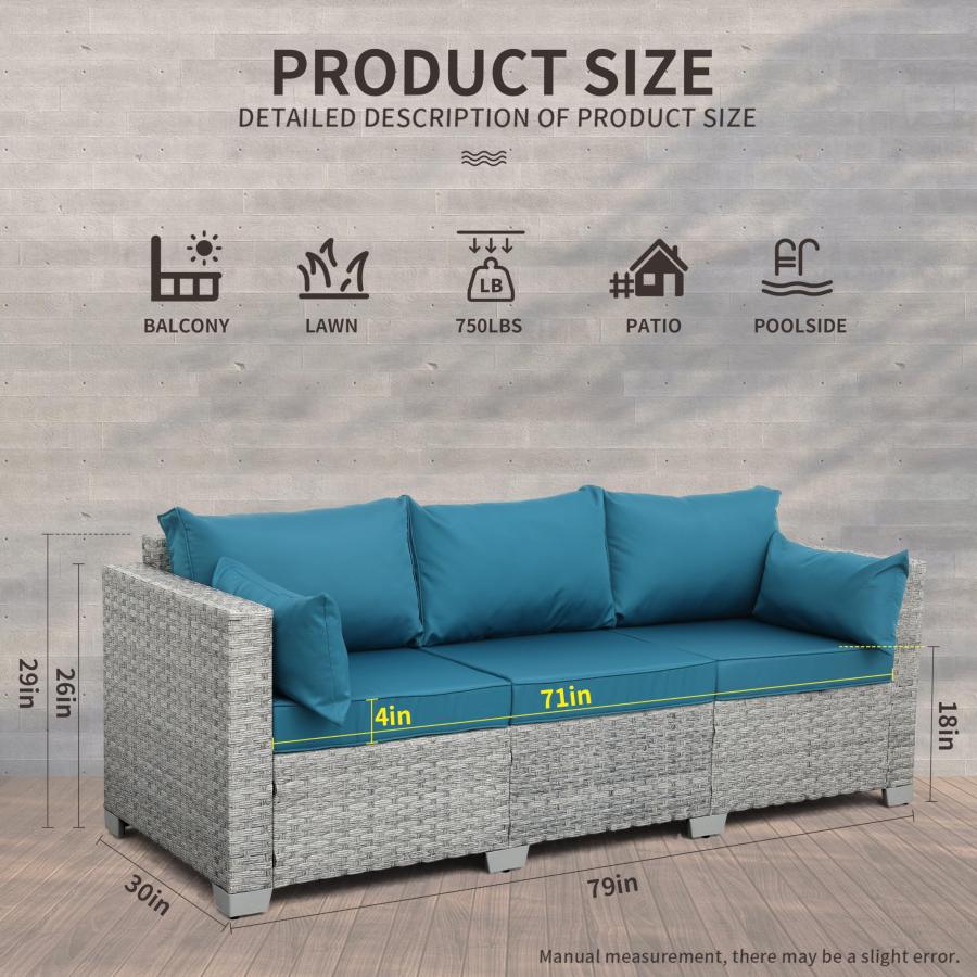 【並行輸入品】 WAROOM Outdoor Couch 3 Seater Wicker Patio Sofa Grey Rattan Balc_3
