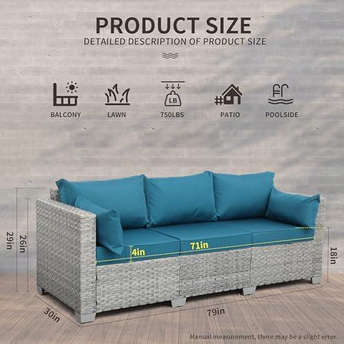 【並行輸入品】 WAROOM Outdoor Couch 3 Seater Wicker Patio Sofa Grey Rattan Balc_4
