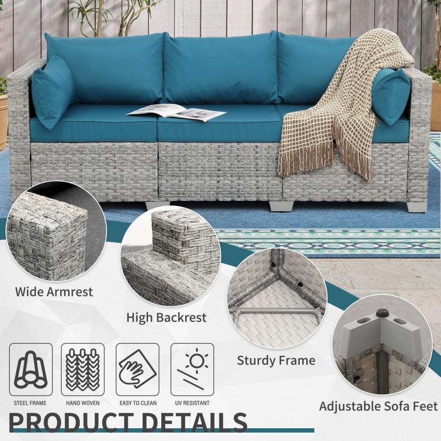 【並行輸入品】 WAROOM Outdoor Couch 3 Seater Wicker Patio Sofa Grey Rattan Balc_6