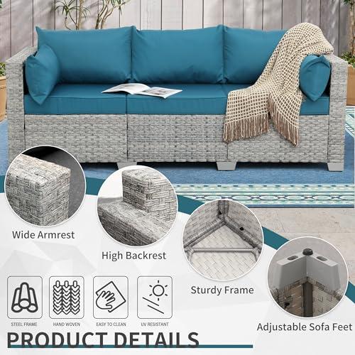 【並行輸入品】 WAROOM Outdoor Couch 3 Seater Wicker Patio Sofa Grey Rattan Balc_7