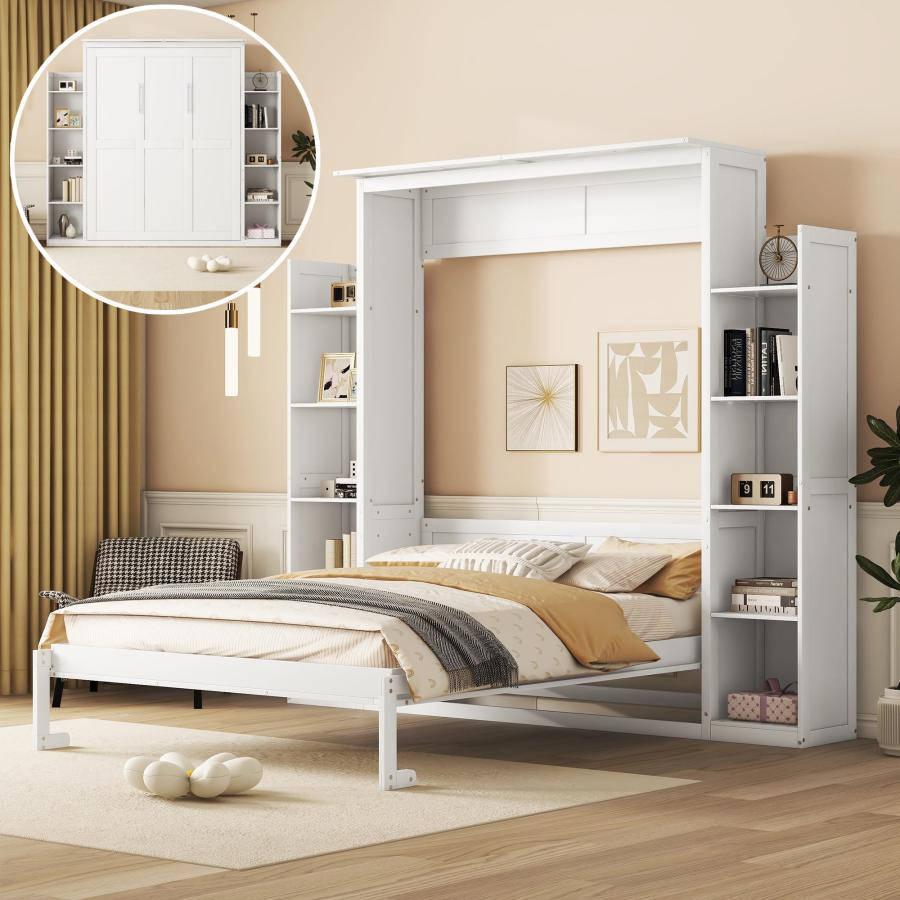 【並行輸入品】 Merax Queen Size Murphy Bed, Queen Wall Bed Frame with Shelves aの画像