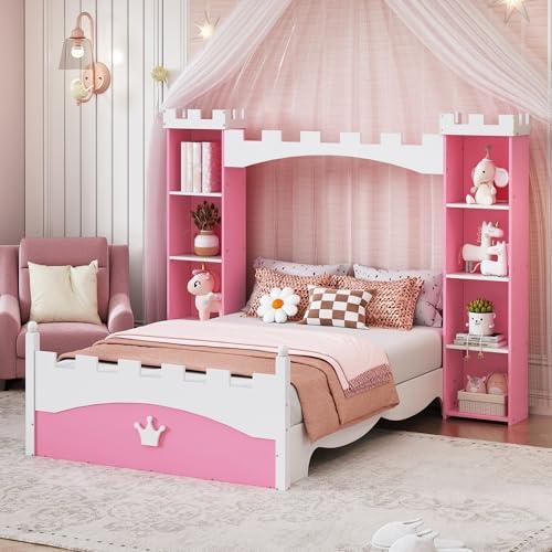【並行輸入品】 Twin Size Castle Bed with Bookcase， Wooden Storage Bed Frame for_1