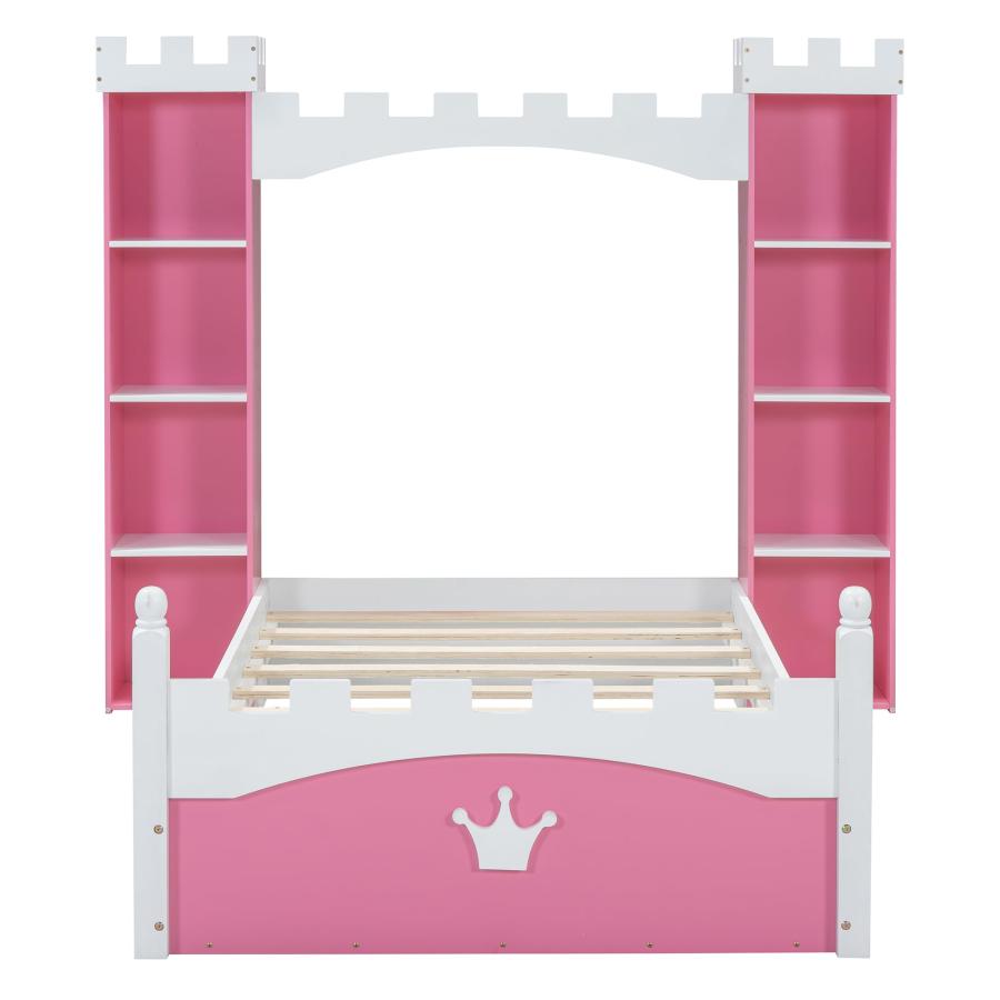 【並行輸入品】 Twin Size Castle Bed with Bookcase， Wooden Storage Bed Frame for_6