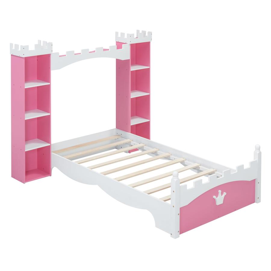 【並行輸入品】 Twin Size Castle Bed with Bookcase， Wooden Storage Bed Frame for_9