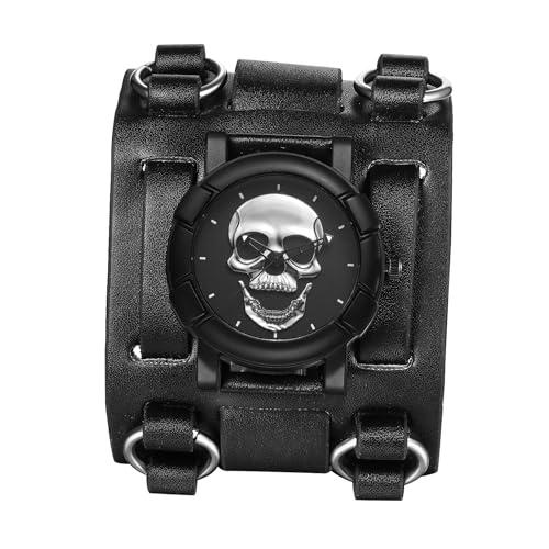 【並行輸入品】腕時計 髑髏 メンズ アンティーク ブレスレット: ロックパンク スカル ドクロ 革ベルト レザーベルト 防水 アナログ クオーツ_1