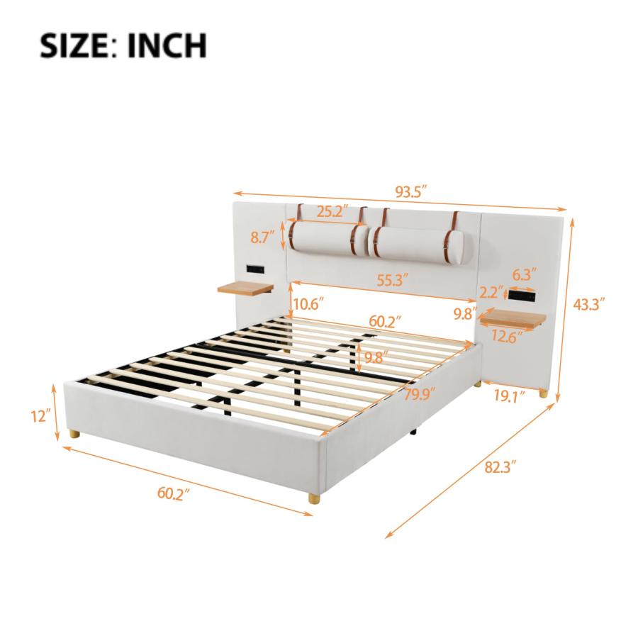 【並行輸入品】 AMNOOI Queen Size Upholstered Platform Bed Frame with Built in P