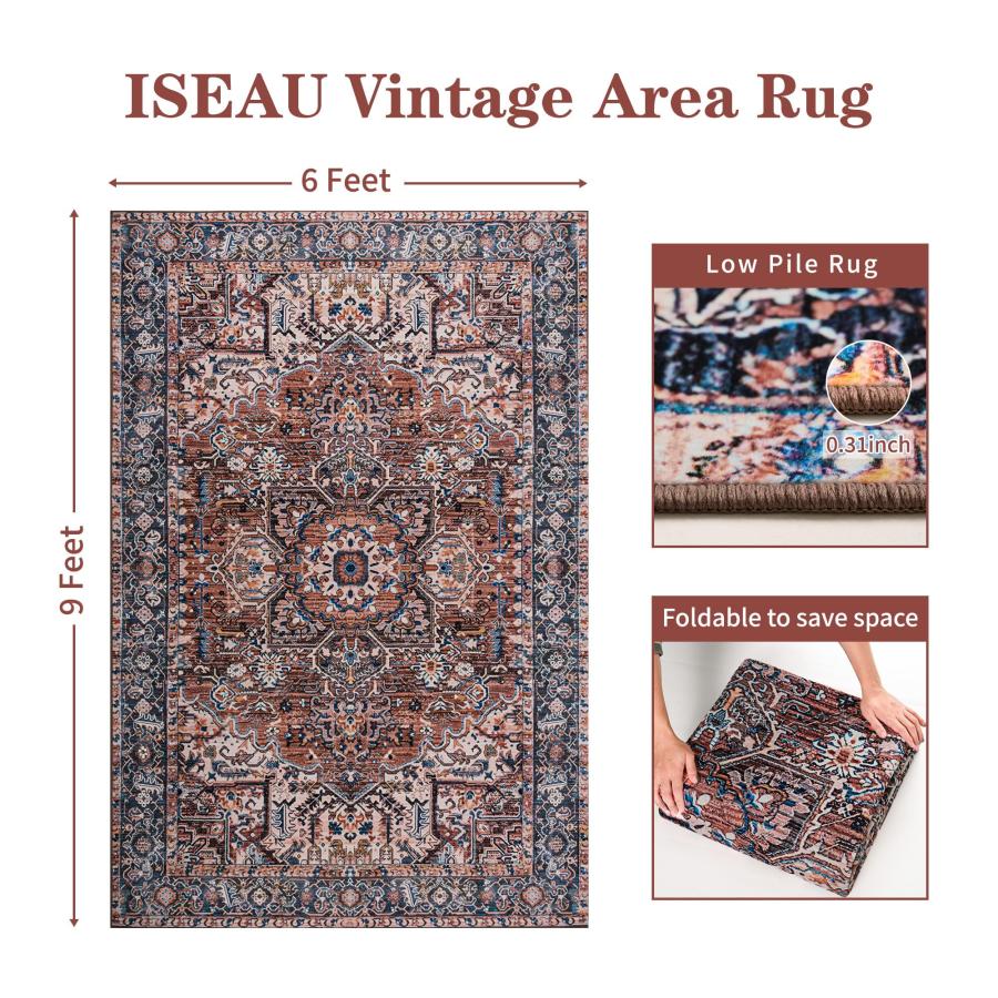 【並行輸入品】ISEAU 洗えるヴィンテージラグ 6x9 ベッドルーム エリアラグ 大型 屋内 洗濯機洗い可能 ノンスリップラグ リビングル_6