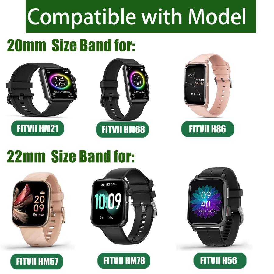 【並行輸入品】FITVIIスマートウォッチ用バンド、20mm、22mmのスリムヴィンテージレザーストラップ。FITVII HM57、HM78、H_3