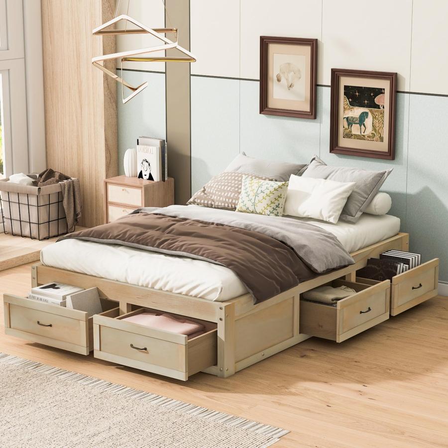 【並行輸入品】 Harper & Bright Designs Full Beds Frame with 6 Storage Drawers，W_2