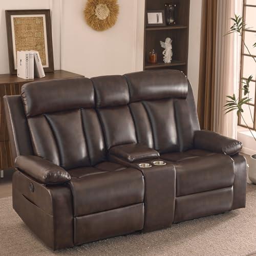 【並行輸入品】 GUEAPY Power Reclining Loveseat with Console， 70.9" Faux Leather_1