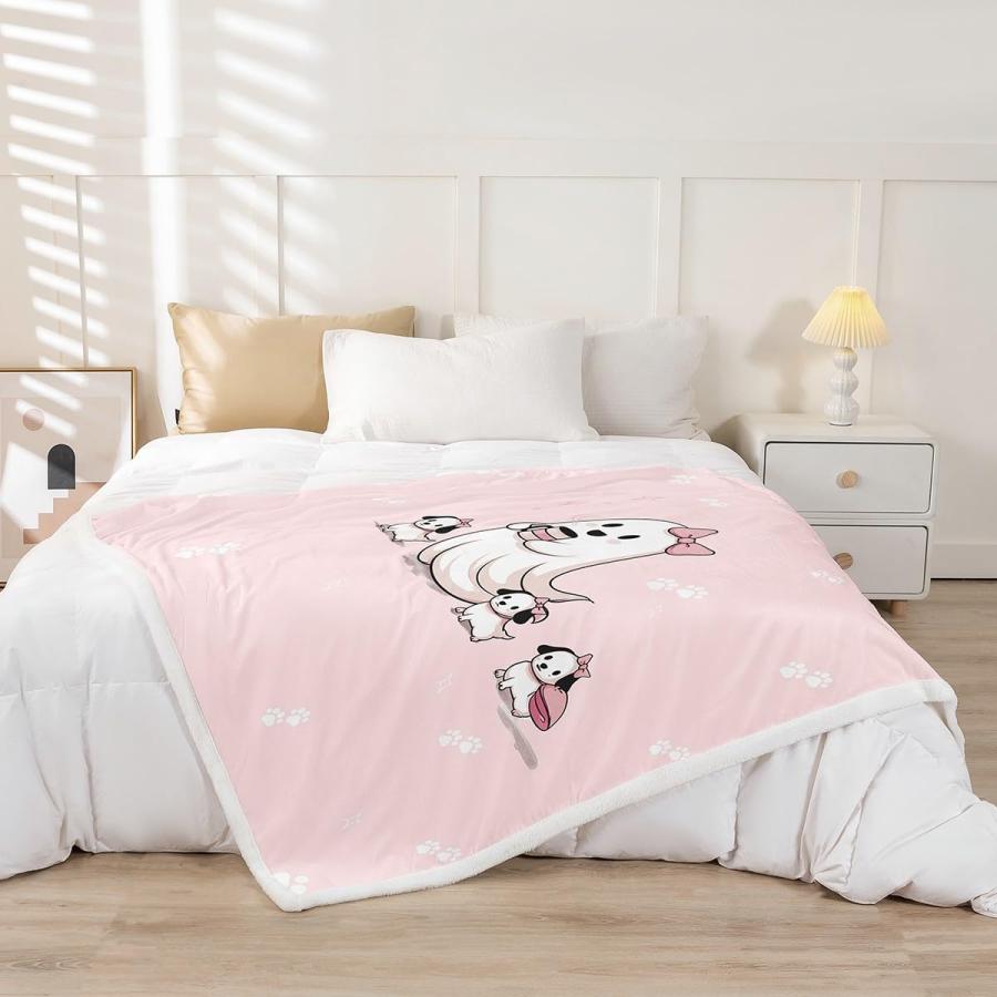 【並行輸入品】 Feelyou Cute Bow Ghost Pink Sherpa Blanket Kawaii Ghost with Dog_3
