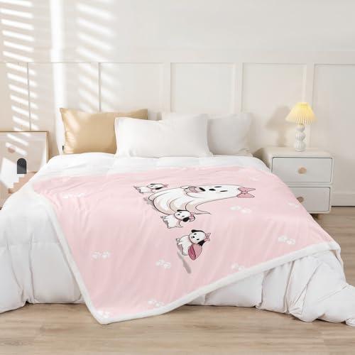 【並行輸入品】 Feelyou Cute Bow Ghost Pink Sherpa Blanket Kawaii Ghost with Dog_4