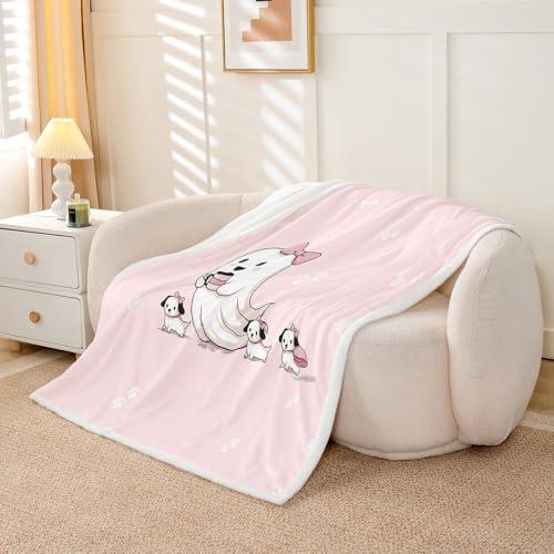 【並行輸入品】 Feelyou Cute Bow Ghost Pink Sherpa Blanket Kawaii Ghost with Dog_7
