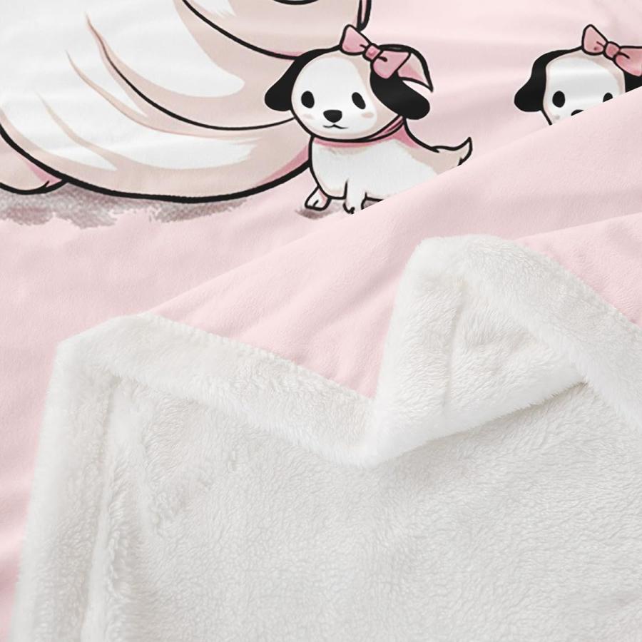 【並行輸入品】 Feelyou Cute Bow Ghost Pink Sherpa Blanket Kawaii Ghost with Dog_9