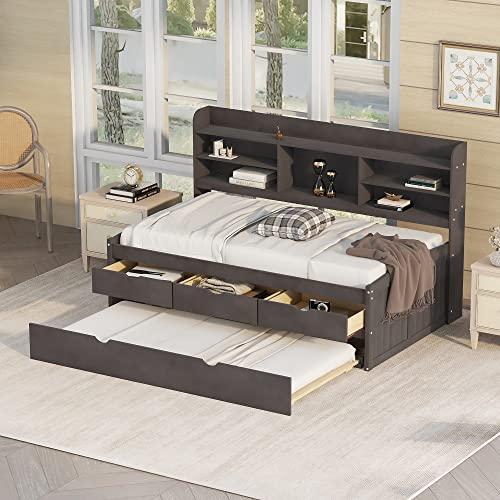【並行輸入品】 Harper & Bright Designs Twin Captain's Bed with Trundle and Thre