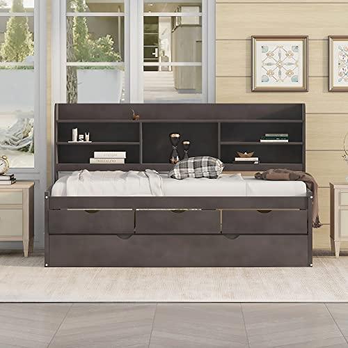【並行輸入品】 Harper & Bright Designs Twin Captain's Bed with Trundle and Thre