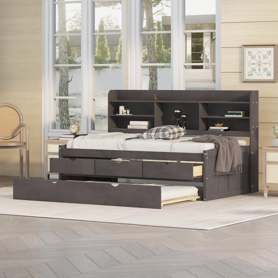 【並行輸入品】 Harper & Bright Designs Twin Captain's Bed with Trundle and Thre