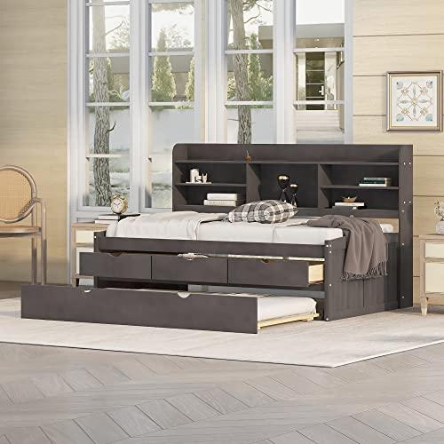 【並行輸入品】 Harper & Bright Designs Twin Captain's Bed with Trundle and Thre