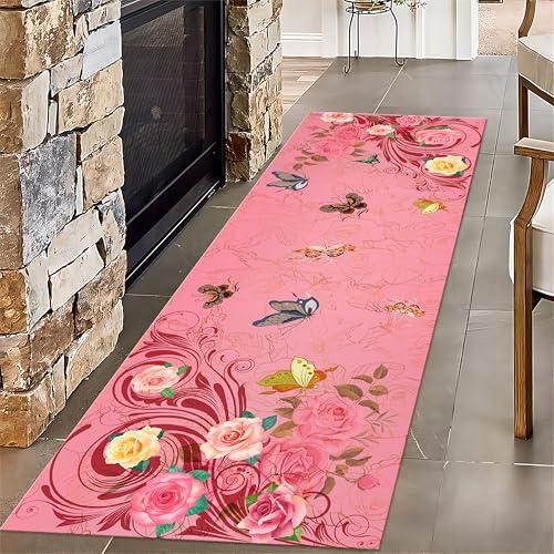 【並行輸入品】 Butterfly Flower Carpet， 2x8ft， Modern Art Peony Flower Hallway_1