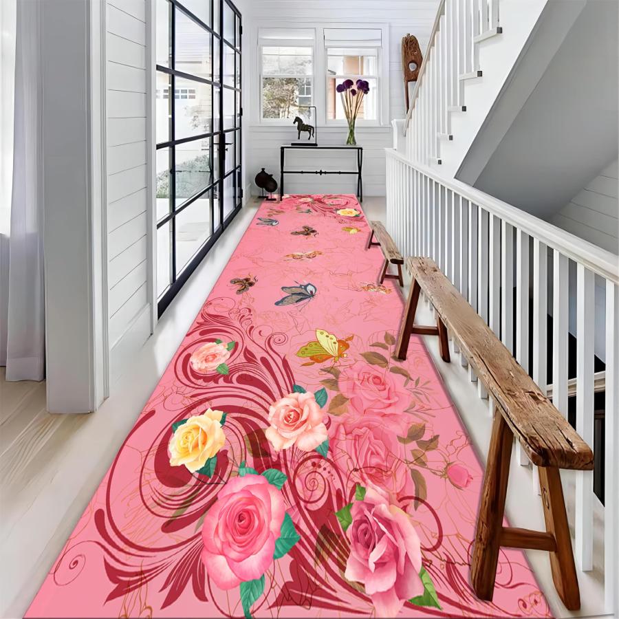 【並行輸入品】 Butterfly Flower Carpet， 2x8ft， Modern Art Peony Flower Hallway_3