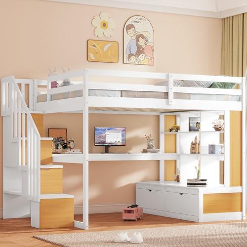 【並行輸入品】 Harper & Bright Designs Full Loft Bed with Stairs & Desk，Wood Lo_1