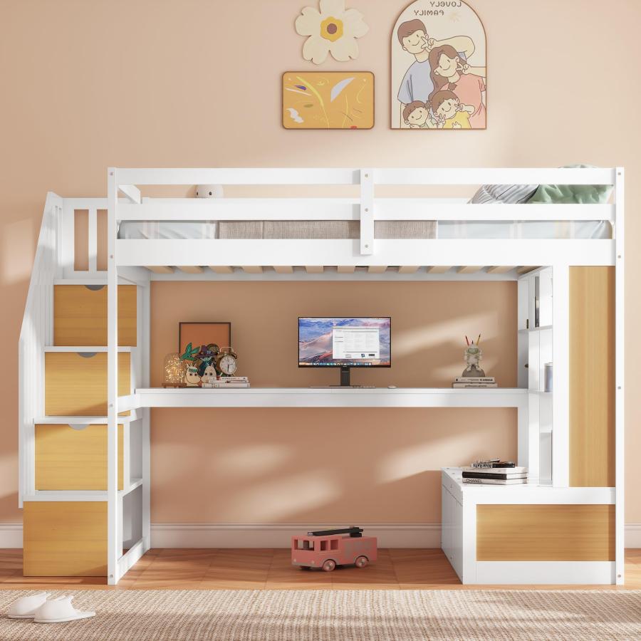 【並行輸入品】 Harper & Bright Designs Full Loft Bed with Stairs & Desk，Wood Lo_3