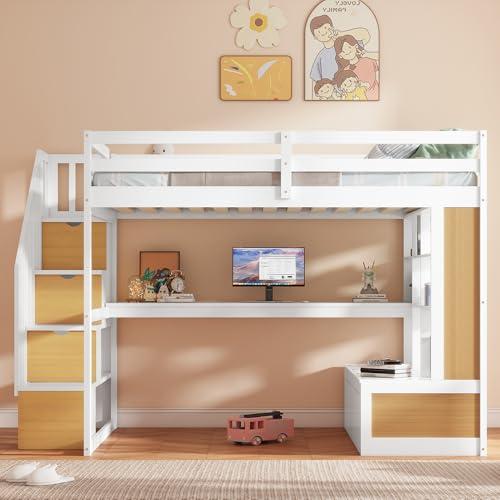 【並行輸入品】 Harper & Bright Designs Full Loft Bed with Stairs & Desk，Wood Lo_4