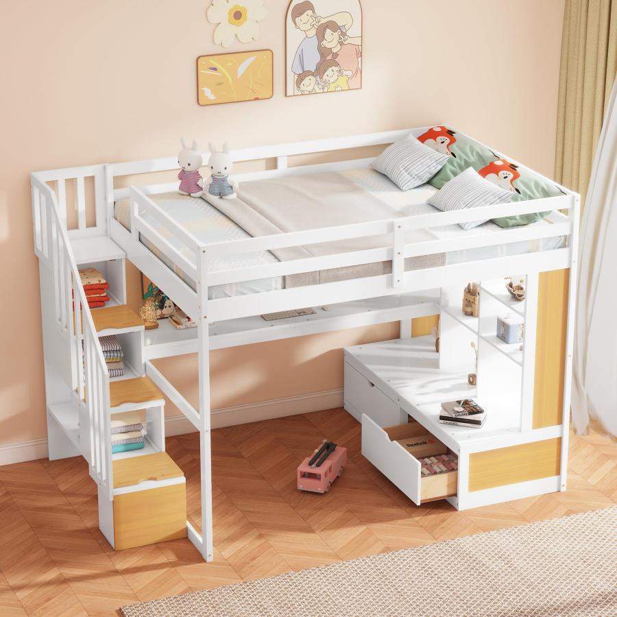 【並行輸入品】 Harper & Bright Designs Full Loft Bed with Stairs & Desk，Wood Lo_6