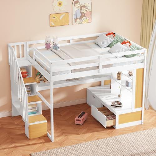 【並行輸入品】 Harper & Bright Designs Full Loft Bed with Stairs & Desk，Wood Lo_7
