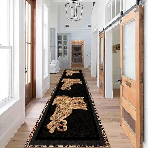 【並行輸入品】 ZLXMN Cheetah Hallway Rug Runners 2x10，Black， Brown and Yellow A_1
