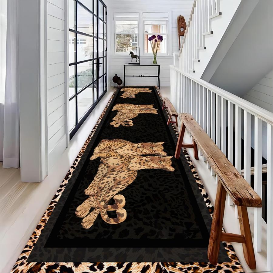 【並行輸入品】 ZLXMN Cheetah Hallway Rug Runners 2x10，Black， Brown and Yellow A_6